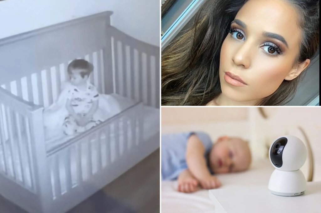 Mother grabs her habit on a baby monitor
