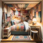 decoração com tecidos para quarto compacto