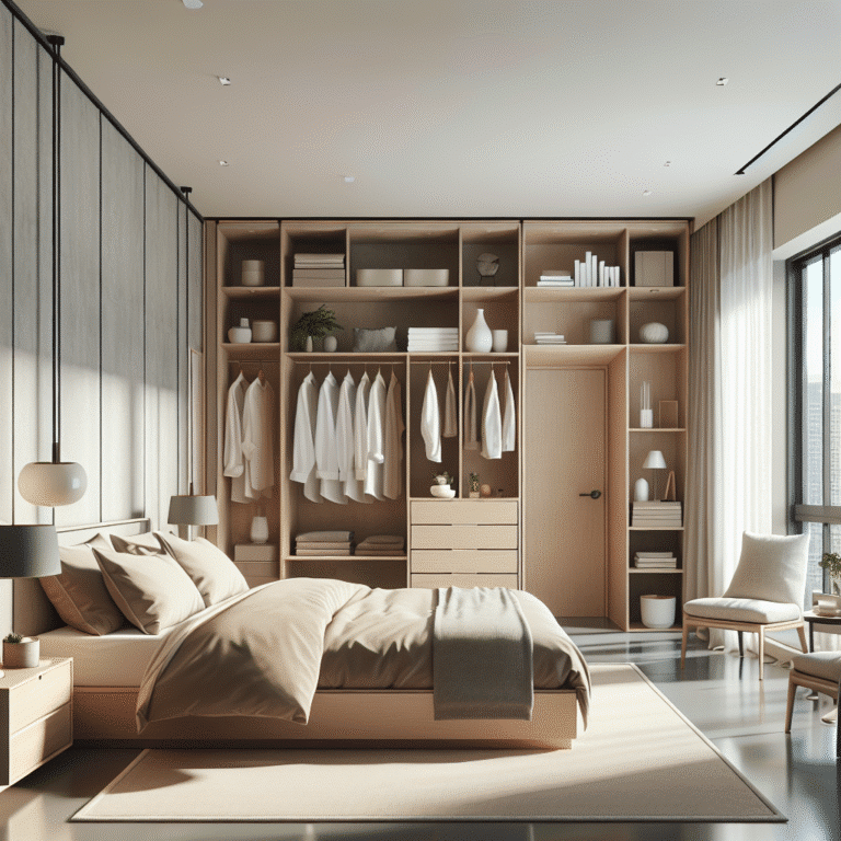 organização de quarto para casal minimalista